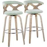 Gardenia 30" Swivel Bar Stool in White Washed Wood & Seafoam Green Fabric & Chrome (Set of 2)